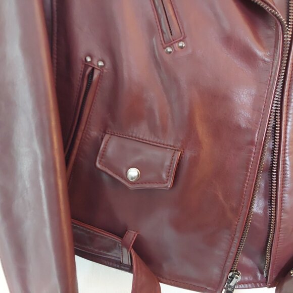7 for all Mankind genuine leather biker jacket lined warm burgundy oxblood - Picture 4 of 8